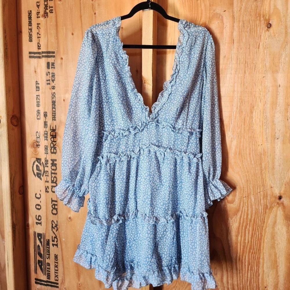 Blue Floral Ruffle Dress "BUY1 GET1 FREE"